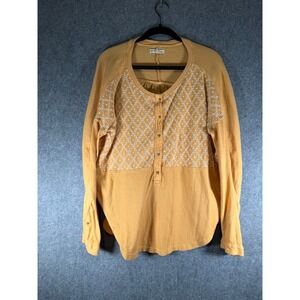 We The Free Embroidered Top Women's Small Gold Button Long Sleeve‎ Boho